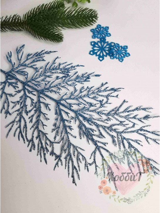 Ветка с глиттером 42,5*16см (голубой)